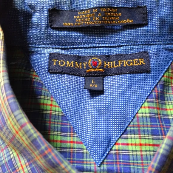 Tommy Hilfiger blue, green, red plaid  short sleeve shirt with crest size large - Picture 4 of 10